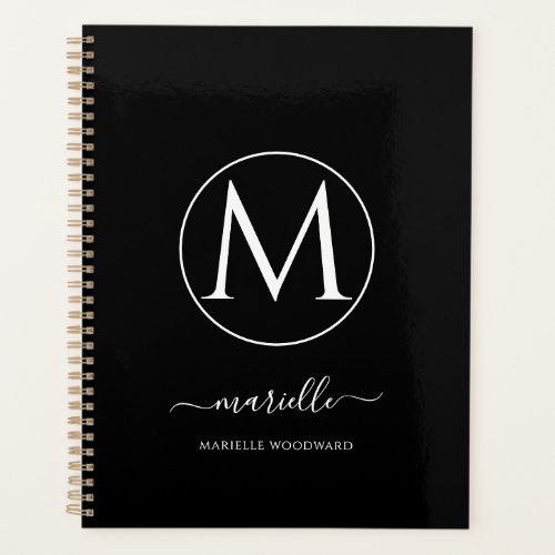 Chic White Monogram Black Planner