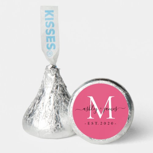 Chic White Monogram Names Wedding Date Hot Pink Hersheys Kisses