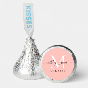 Chic White Monogram Names Wedding Date Pastel Pink Hershey®'s Kisses®