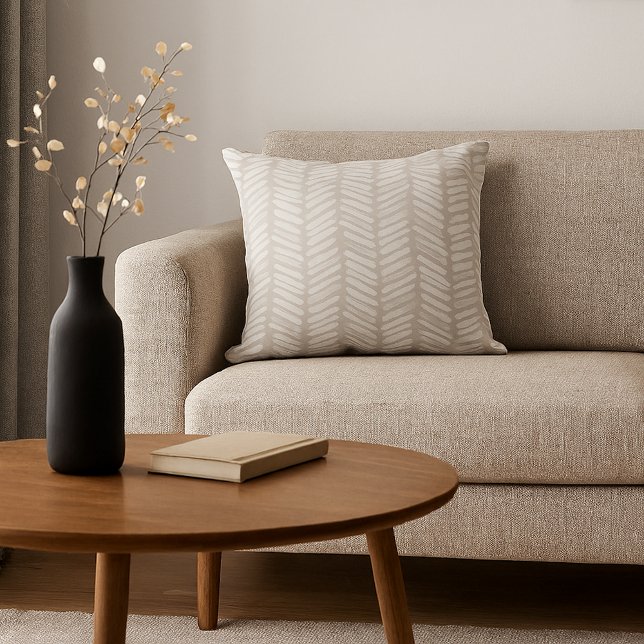 Chic White Mushroom Ivory Gray Abstract Chevron Throw Pillow (Creator Uploaded)