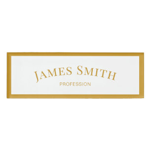 Chic White Mustard Yellow Minimalist Professional Name Tag