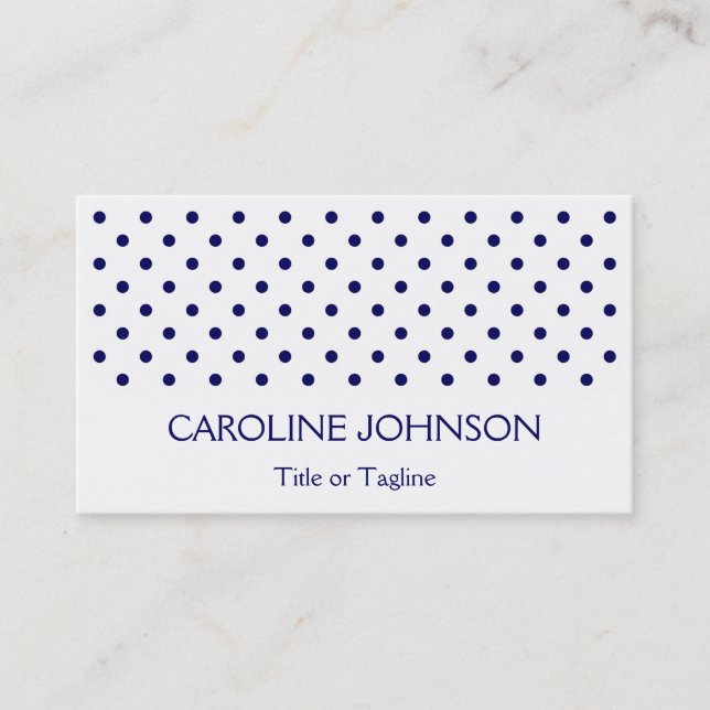 Chic White Navy Blue Polka Dot Spot Dots Pattern Business Card (Front)