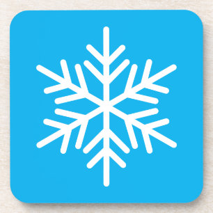 Chic White Nordic Snowflake On Bright Azure Blue Beverage Coaster
