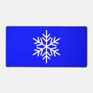 Chic White Nordic Snowflake On Royal Alpine Blue Desk Mat