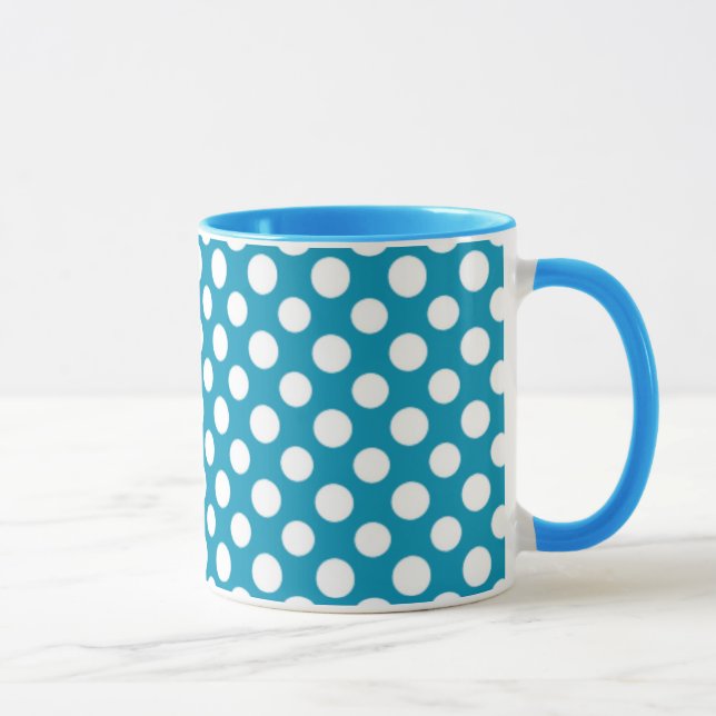 Chic White on Blue Jumbo Polka Dots Ringer Mug (Right)