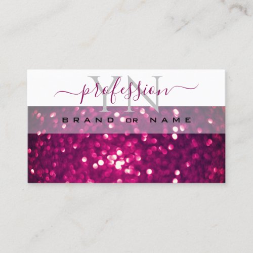 Chic White Pink Purple Sparkling Glitter Monogram Business Card