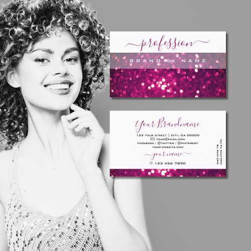 Chic White Pink Purple Sparkling Glitter Shimmery Business Card