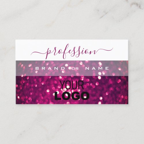 Chic White Pink Purple Sparkling Glitter with Logo Business Card