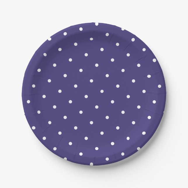 Chic White Polka Dot Purple Violet Paper Plates (Front)