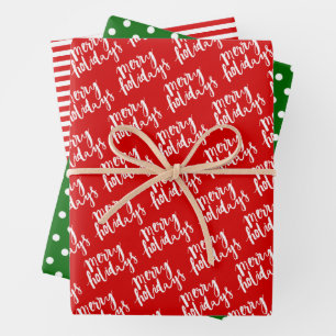 Chic White Polkadots And Stripes On Red And Green Wrapping Paper Sheets