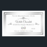 Chic White Product Label Silver Frame with Logo<br><div class="desc">*** Vintage style with rose and logo in white and silver. *** Make a lasting impression with this stylish and classy product packaging label design featuring a pretty rose graphic with curved ornaments and two shimmering silver frames on different colored backgrounds. (find on my shop „YOUR FAVORITE“) Easily customize this...</div>