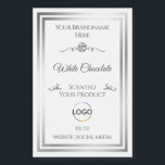Chic White Product Label Silver Frame with Logo<br><div class="desc">*** Vintage style with rose and logo in white and silver. *** Make a lasting impression with this stylish and classy product packaging label design featuring a pretty rose graphic with curved ornaments and two shimmering silver frames on different colored backgrounds. (find on my shop „YOUR FAVORITE“) Easily customize this...</div>