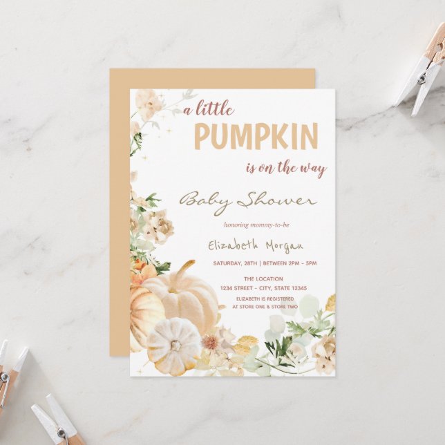 Chic White Pumpkins Flowers  Invitation (Front/Back In Situ)