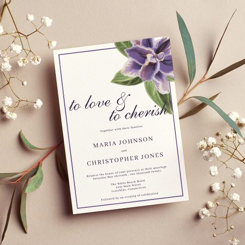 Chic white purple lavender orchid floral wedding  invitation