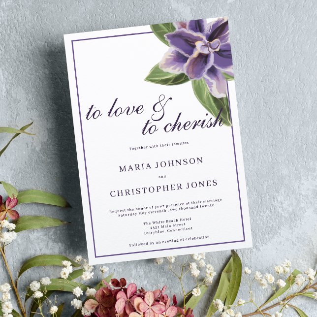 Chic white purple lavender orchid floral wedding  invitation (Chic white purple lavender orchid floral wedding)