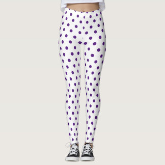 Chic White Purple Polka Dot Pattern Leggings
