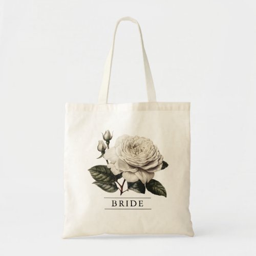 Chic White Rose Floral Botanical_Personalize Tote Bag