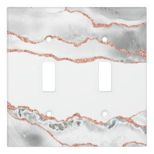 Chic White Rose Gold Glitter Agate Marble Light Switch Cover