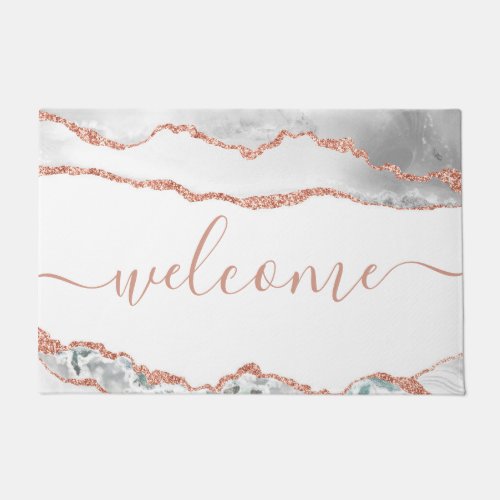 Chic White Rose Gold Glitter Agate Welcome Doormat