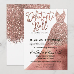 Chic White Rose Gold Glitter Dress Debutante Dance Invitation