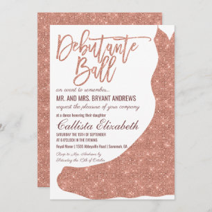 Chic White Rose Gold Glitter Dress Debutante Dance Invitation