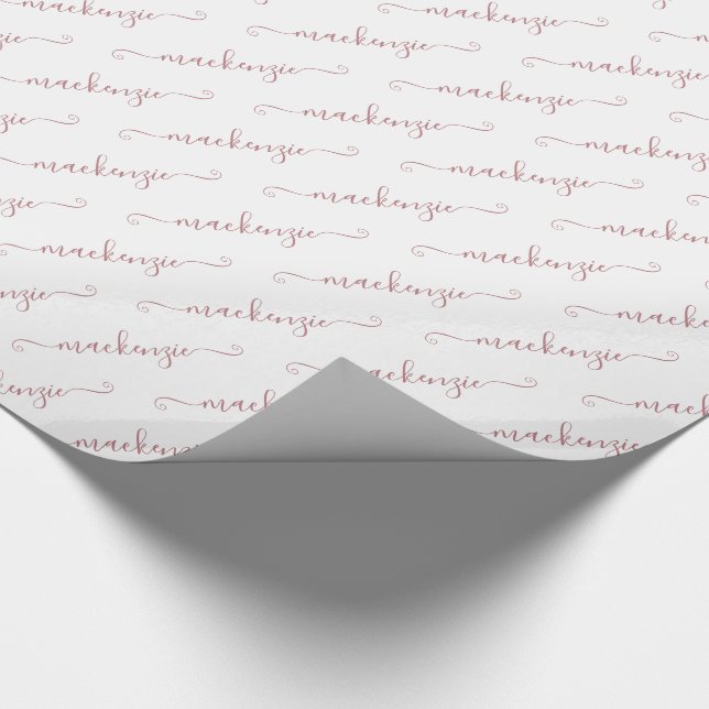 Chic White Rose Gold Handwritten Script Name Wrapping Paper (Corner)