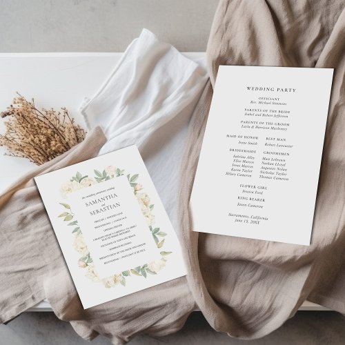 CHIC WHITE ROSES  Botanical Wedding Program