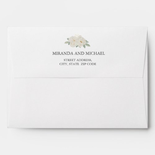 CHIC WHITE ROSES BOUQUET WEDDING PRE PRINTED ENVELOPE