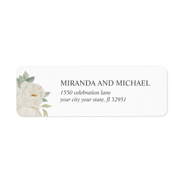 CHIC WHITE ROSES FLOWER WEDDING LABEL (Front)