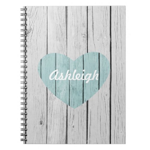 Chic White Rustic Faux Wood Heart Notebook