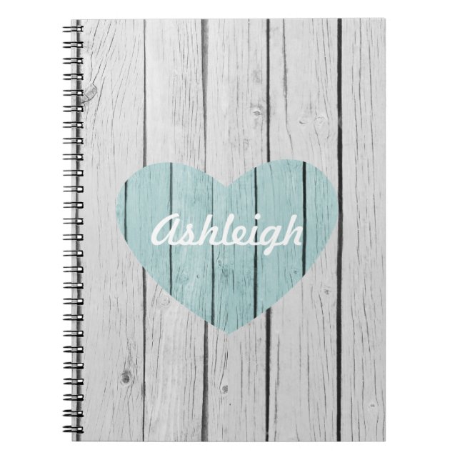 Chic White Rustic Faux Wood Heart Notebook (Front)
