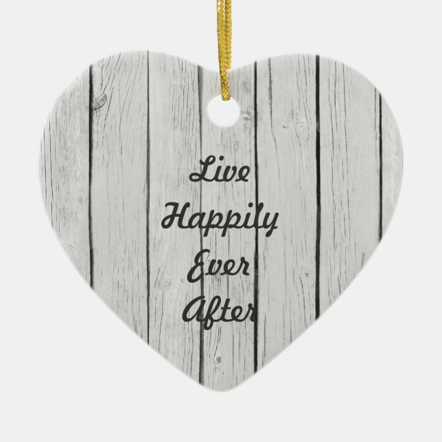 Chic White Rustic Wood Ceramic Ornament (Front)