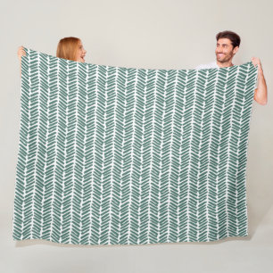 Chic White Sage Green Gray Abstract Chevron Fleece Blanket