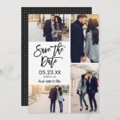 Chic White Save The Date 4-Photo Collage Card (Front/Back)