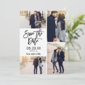 Chic White Save The Date 4-Photo Collage Card (Standing Front)