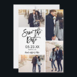 Chic White Save The Date 4-Photo Collage Card<br><div class="desc">This modern Save the Date photo card features a 4-photo collage and a modern brush script typeface. Contact our designer store for additional colors options/variations.</div>