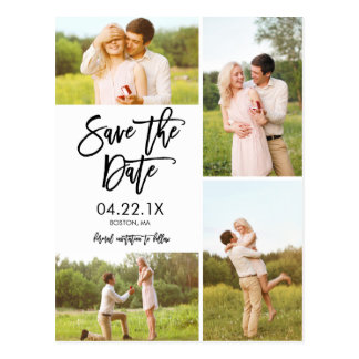 Chic White Save The Date 4-Photo Collage Postcard