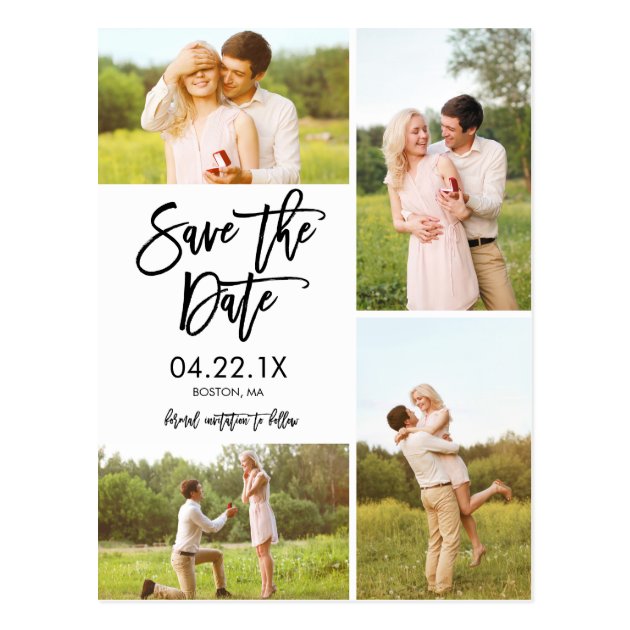 Chic White Save The Date 4-Photo Collage Postcard