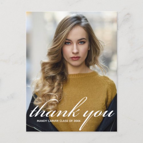 Chic White Script 2024 Graduation Photo Thank You Postcard