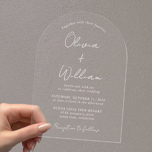 Chic White Script Arch Wedding Acrylic Invitations