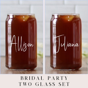 Chic White Script Bachelorette Party Wedding Can Glass