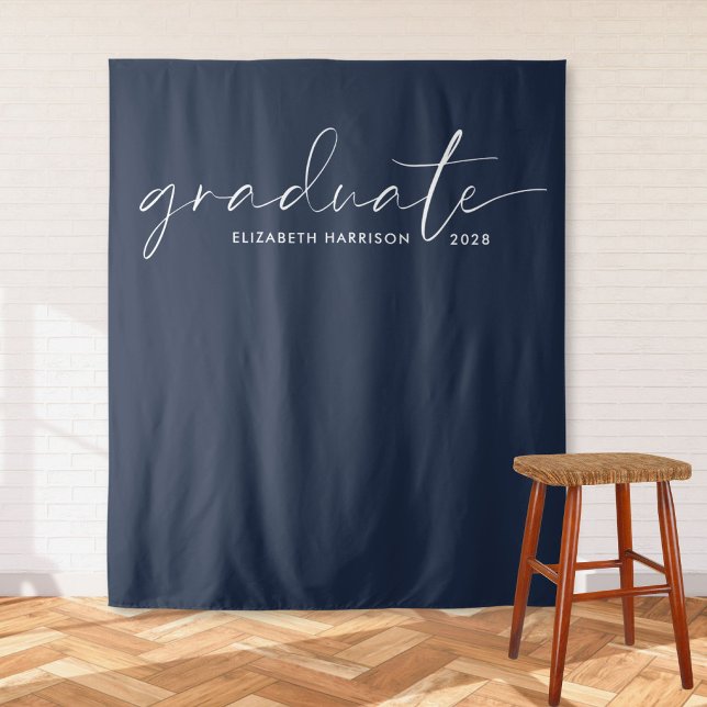 Chic White Script Blue Graduation Backdrop (Chic White Script Blue Graduation Backdrop)