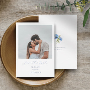 Chic White Script Couple Photo Save The Date Card