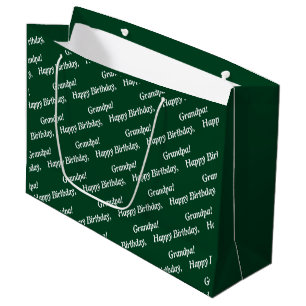 Chic White Script Happy Birthday, Grandpa! Green  Large Gift Bag