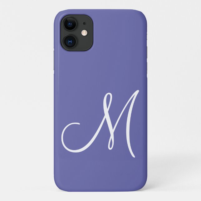 Chic White Script Initial Periwinkle Case-Mate iPhone Case (Back)
