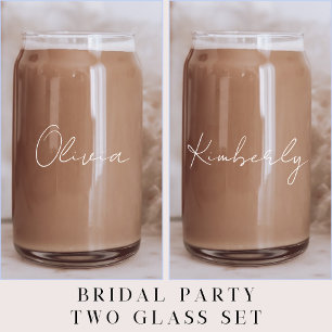 Chic White Script Monogram Bachelorette Party Can Glass