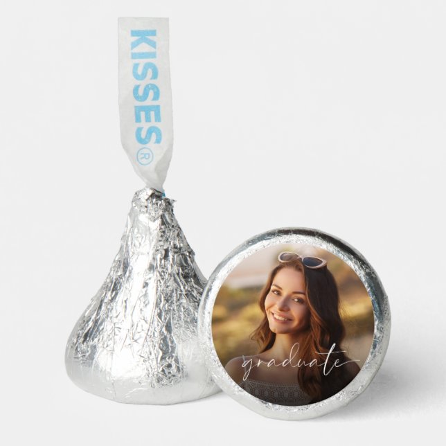 Chic White Script Photo Overlay Graduation Party Hershey®'s Kisses® (Front)