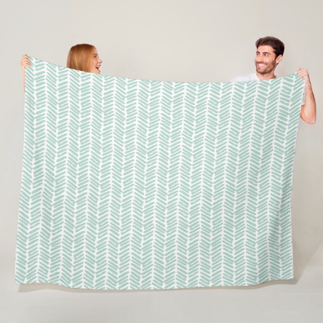 Chic White Seaglass Green Abstract Chevron Fleece Blanket (In Situ)