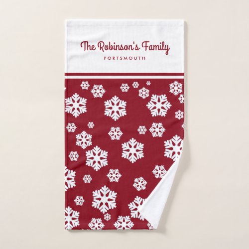 Chic White Snowflakes Nordic Pattern on Dark Red Bath Towel Set