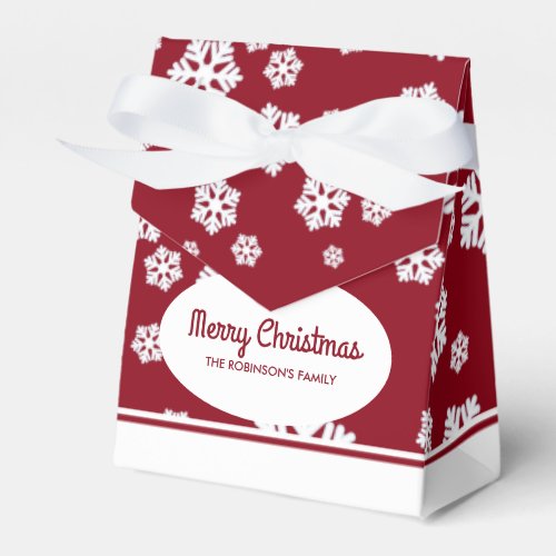 Chic White Snowflakes Nordic Pattern on Dark Red Favor Boxes